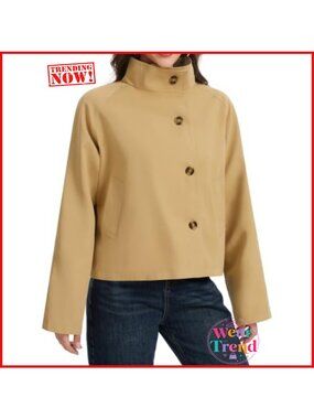 Cropped Trench Coat Reversible Funnel Neck Waterproof Jacket